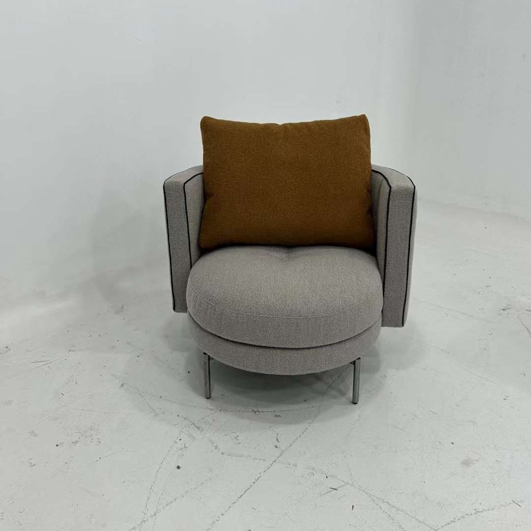 北欧简约布艺圆形单人餐椅小户型别墅酒店接待isn风格网红书沙发