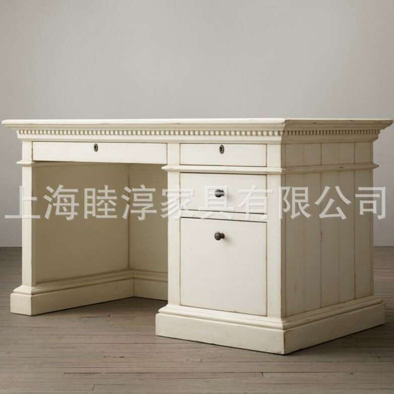RH法式美式乡村实木书桌 简约复古做旧办公写字桌台书台电脑桌