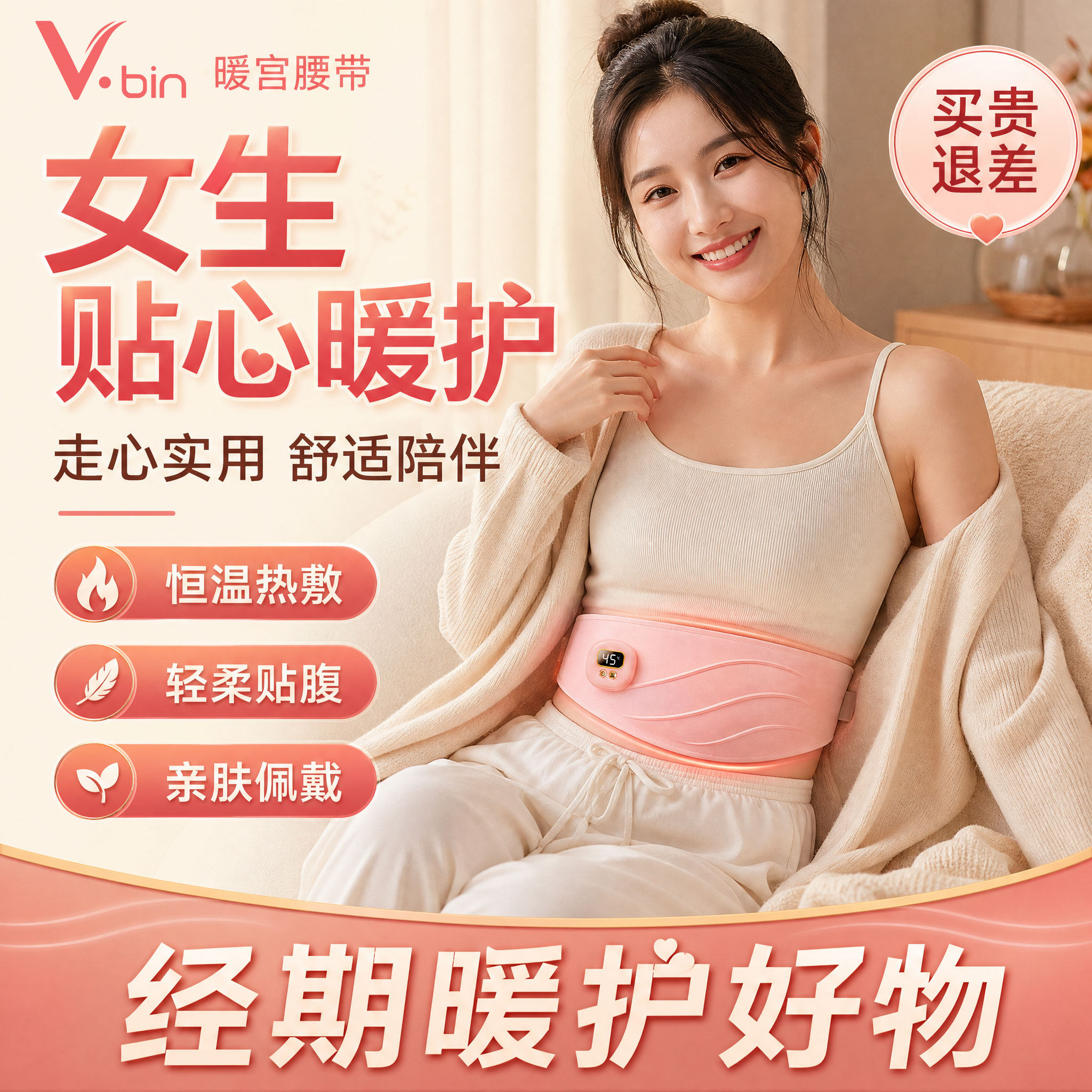 七夕礼物女友V.bin暖宫腰带女生大姨妈神器恒温热敷轻柔贴腹