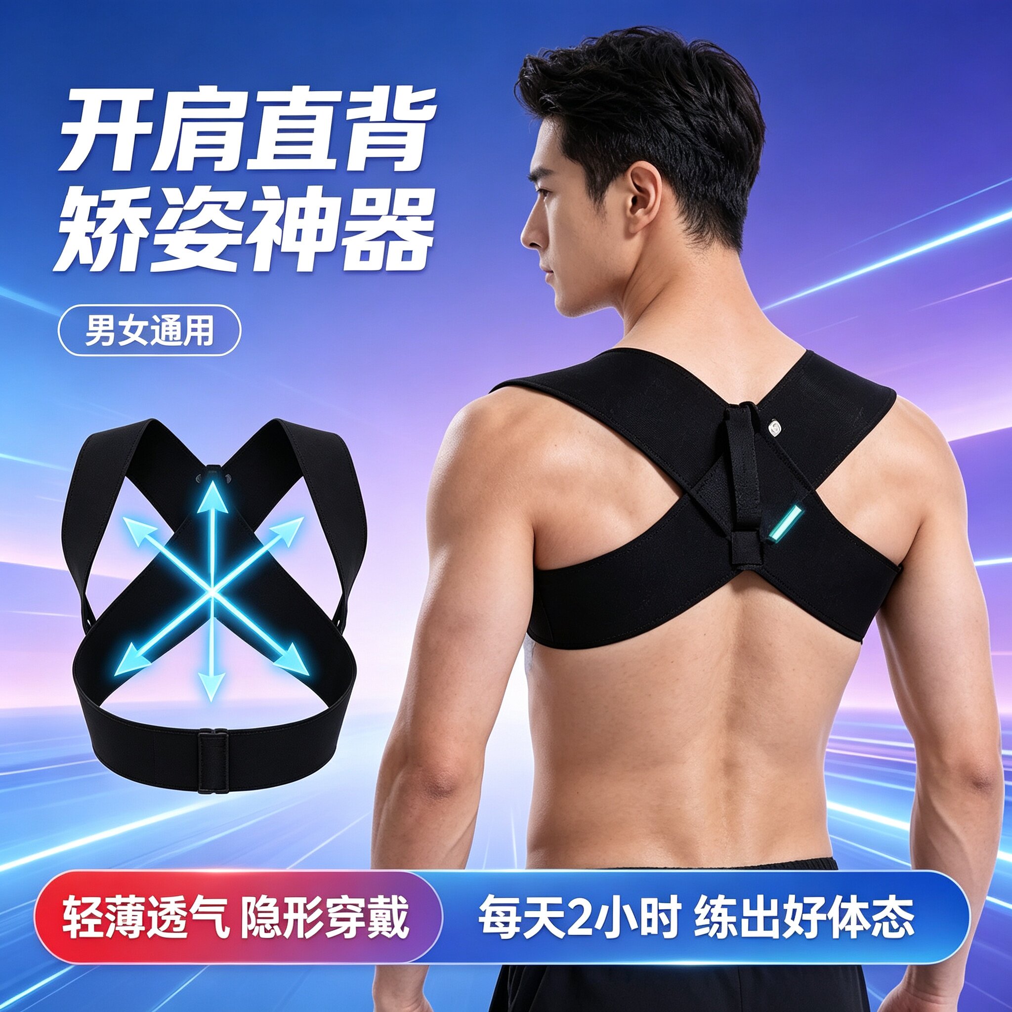 第三代开肩矫姿带 挺胸直背改善圆肩驼背成人体态矫正带M