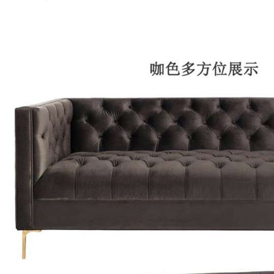 北欧后现代丝绒布艺轻奢沙发粉色网红三人服装店美式拉扣客厅沙发