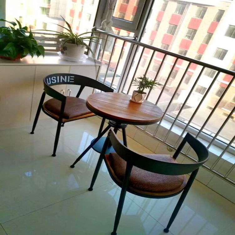 复古实木铁艺餐桌椅组合咖啡厅奶茶店西餐厅火锅店餐桌椅阳台桌椅