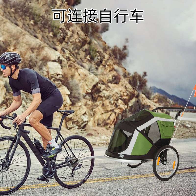 跨境户外骑行宠物拖车大空间宠物推车狗狗猫推车可连接自行车