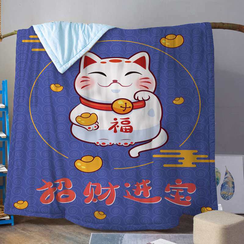 招财猫夏凉被全棉双人床薄盖被舒适可水洗数码印花一件代发招财1
