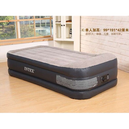 INTEX64132单人双层充气床加高户外便携植绒充气床垫内置电泵