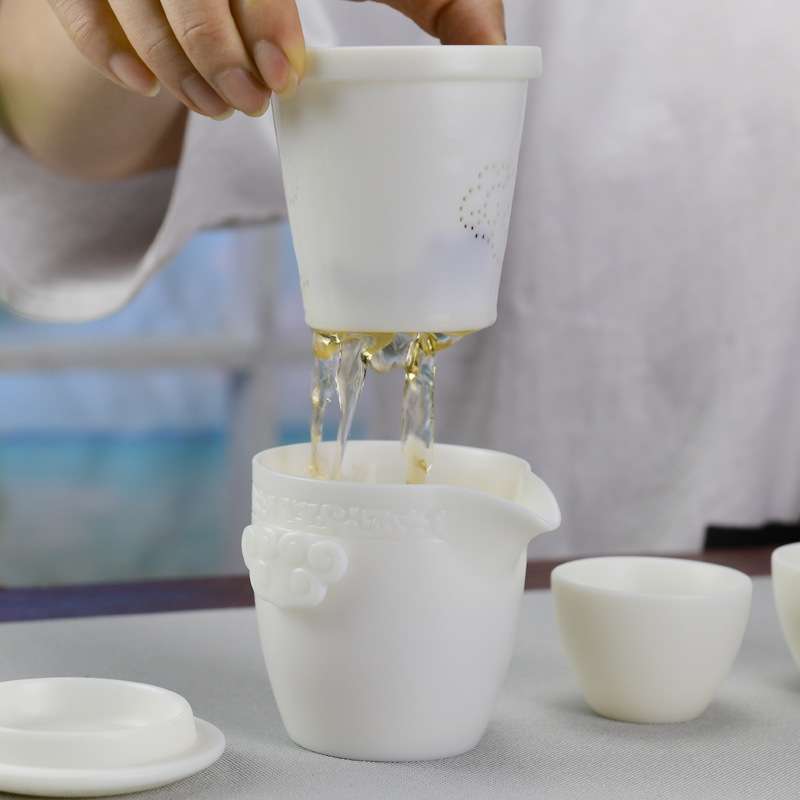 羊脂玉瓷快客杯一壶二杯户外过滤泡茶器白瓷随身便携旅行茶具套装