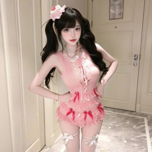 粉嫩蕾丝蝴蝶结蛋糕制服套装