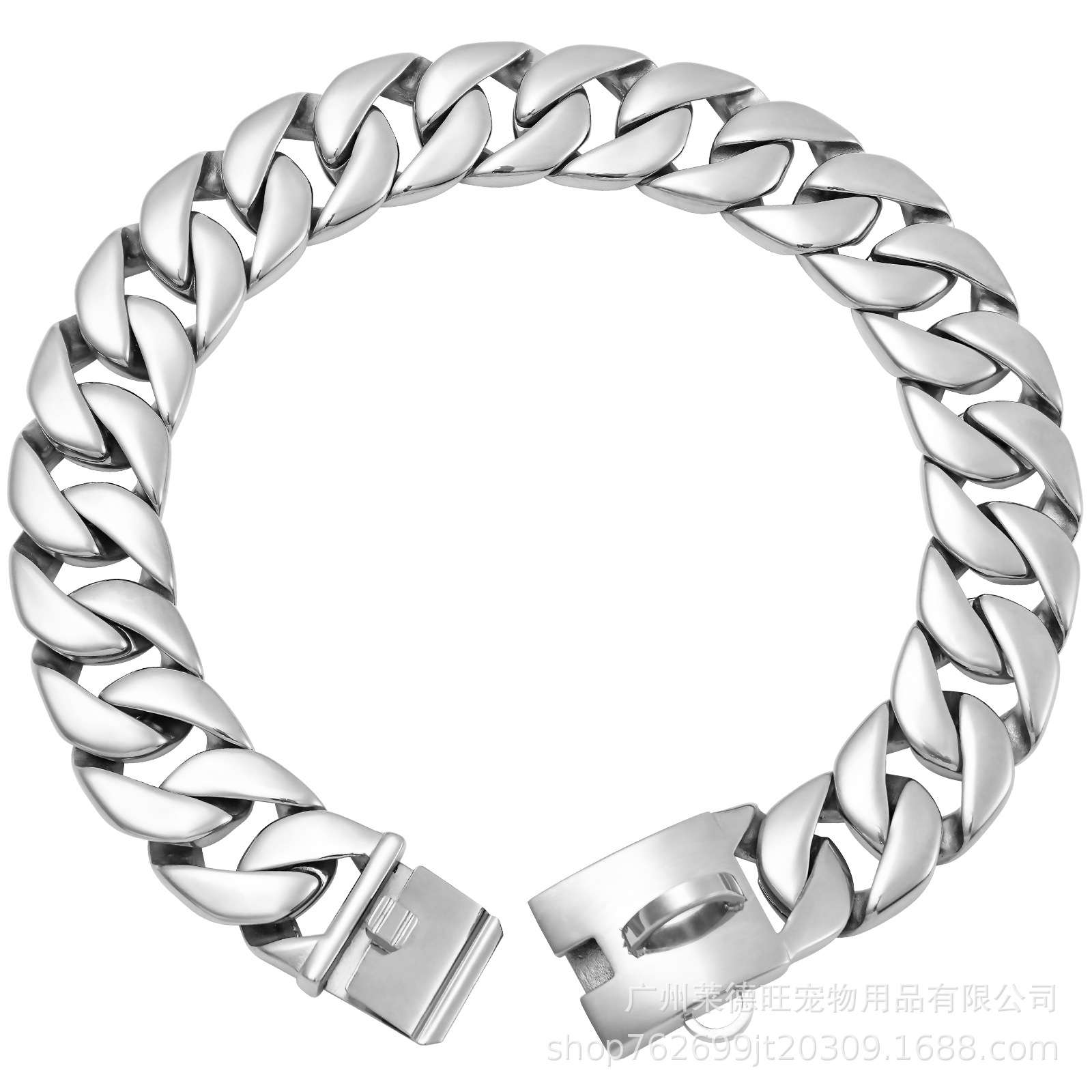 现货24mm宽金色狗链狗项圈弹片扣铸造狗链猛犬专用脖颈圈跨境