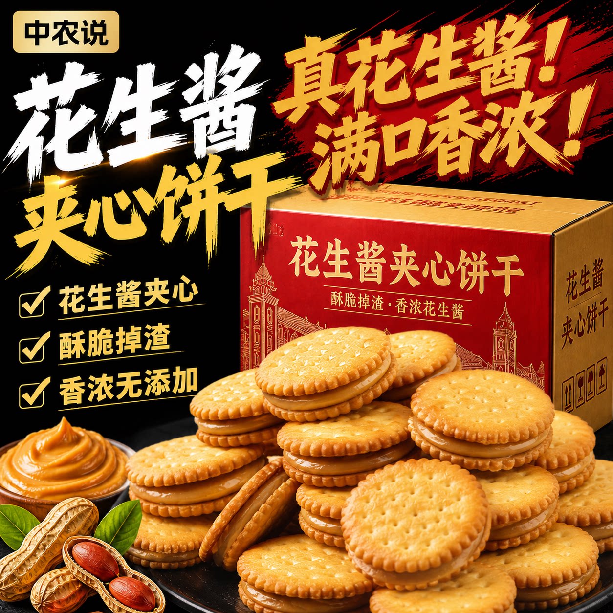 【中农说】夹心饼干花生酱马来西亚进口独立包装点心官方旗舰店