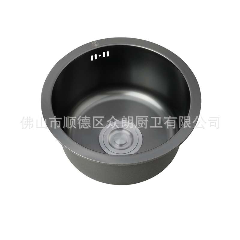 【一件代发】纳米黑不锈钢圆盆水槽大小号洗菜池厨房吧台小单槽