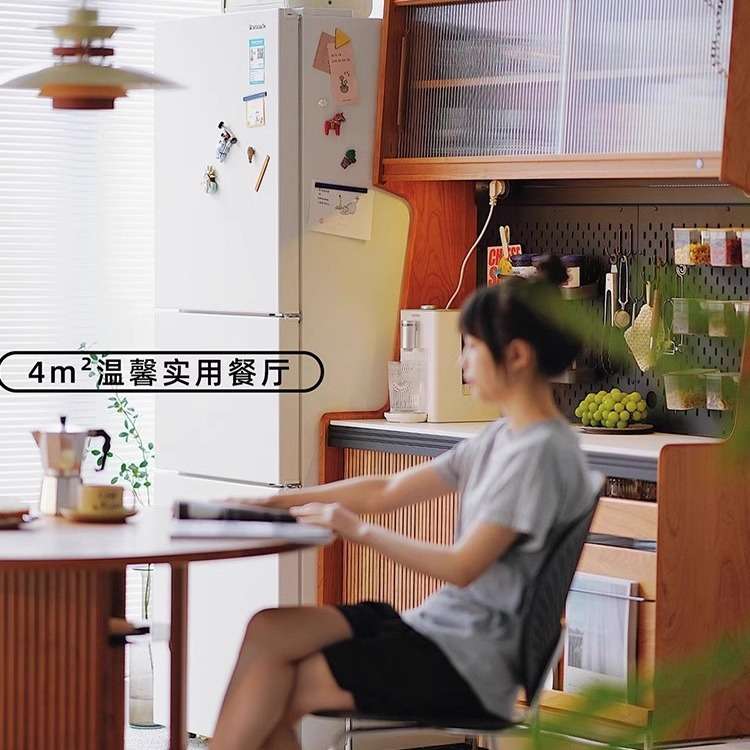 北欧实木餐边柜家用小户型不锈钢靠墙一体茶水柜餐厅简约储物高柜
