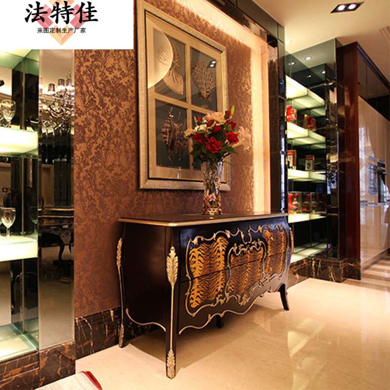 欧式新古典餐厅家具英式 实木储物柜 碗柜 带抽玄关柜 餐边柜