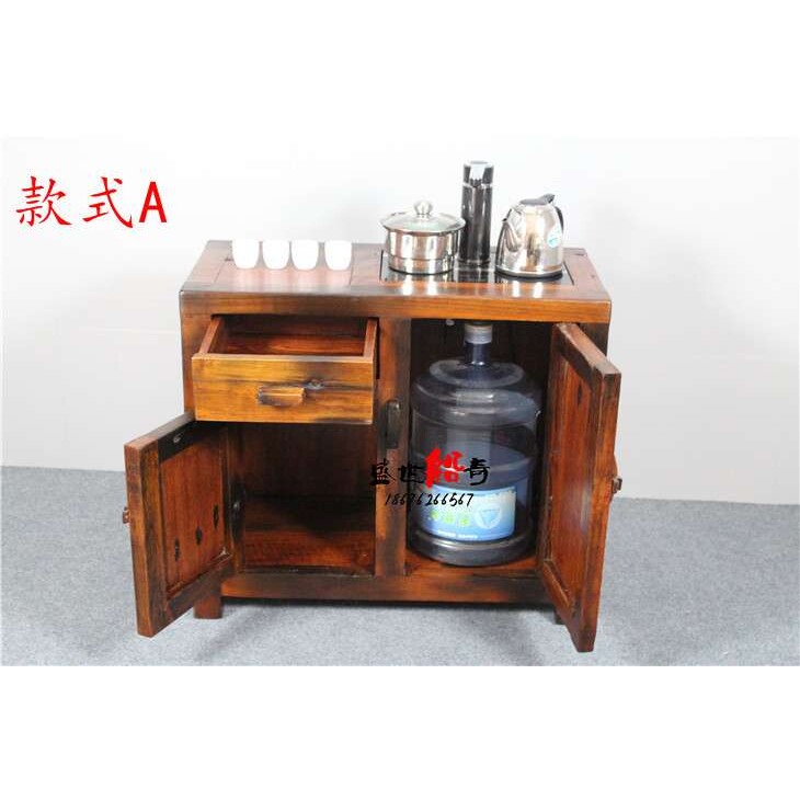 老船木茶桌柜实木茶水柜电磁炉桶装水柜杂物柜角柜茶几柜多功能柜