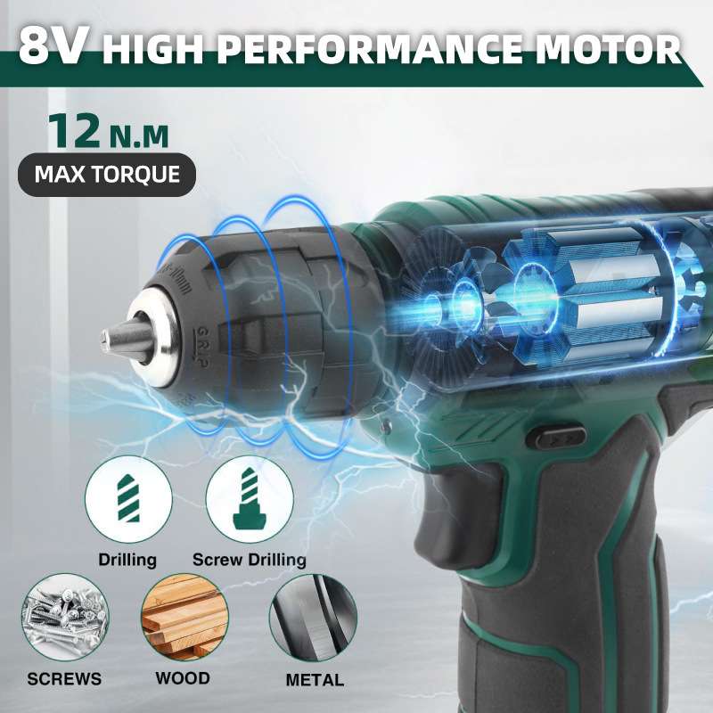 新款8V锂电钻多功能家用套装电动工具充电式手电钻打洞钻孔拧螺丝