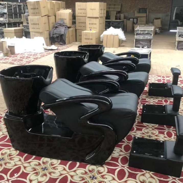 洗头床深陶瓷盆洗头床理发店专用发廊冲水床半躺带脚踏的玻璃钢床