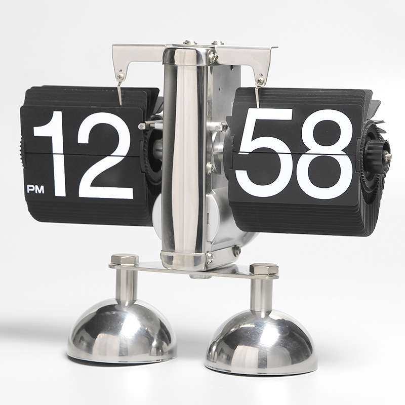 小天平自动单脚双脚翻页座钟书桌床头台钟经典创意钟表金属摆钟
