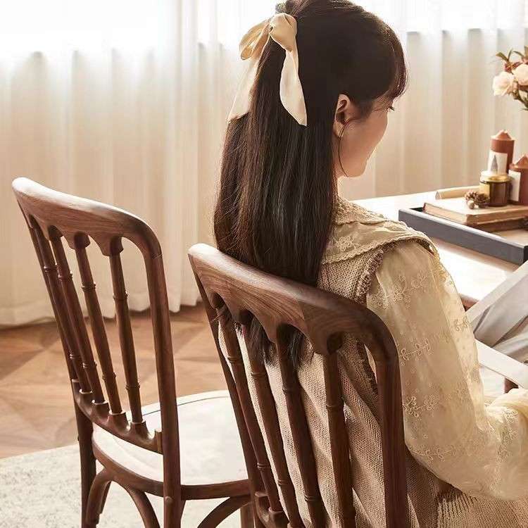 实木中古风餐桌椅组合法式餐椅复古咖啡厅桌椅一整套商用餐饮桌椅