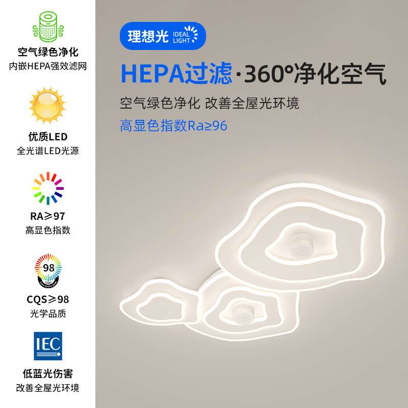 新款全光谱客厅大灯带负离子客气净化北欧极简创意卧室书房吸顶灯