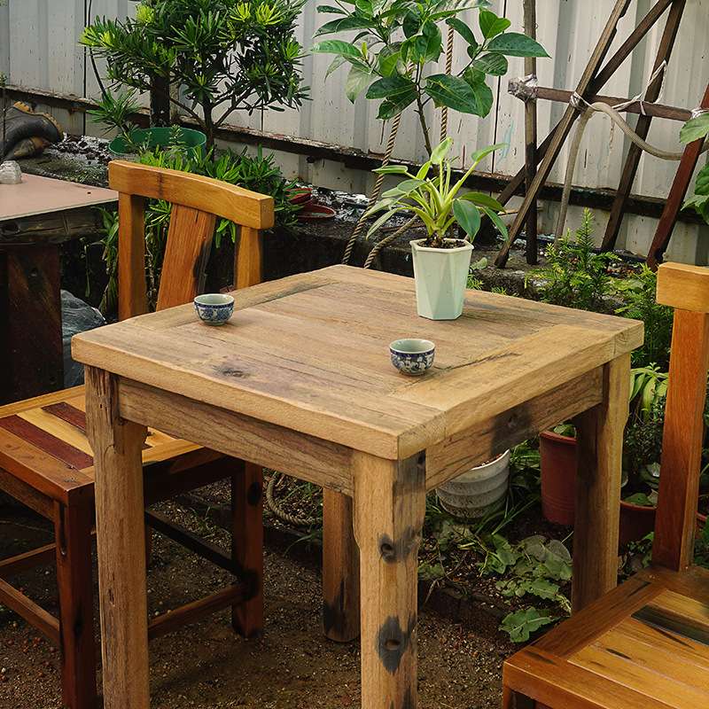 实木餐桌老船木风化小方桌阳台庭院简洁咖啡桌奶茶店桌椅复古桌子