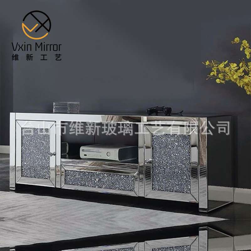 跨境镜面电视柜现代简约落地柜客厅酒店墙柜轻奢墙壁柜tv cabinet