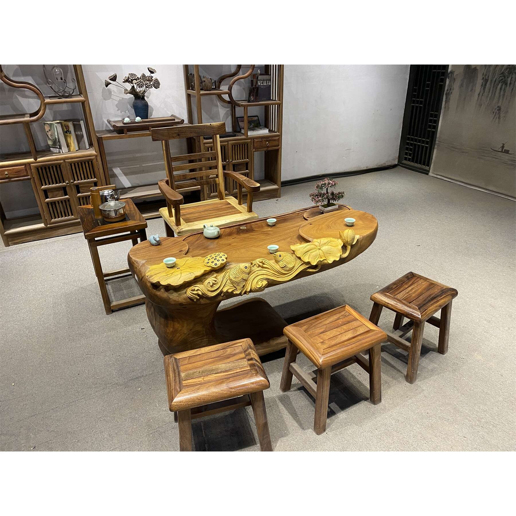 原木树根雕刻茶桌实木根雕茶台家用茶海胡桃木根雕茶几