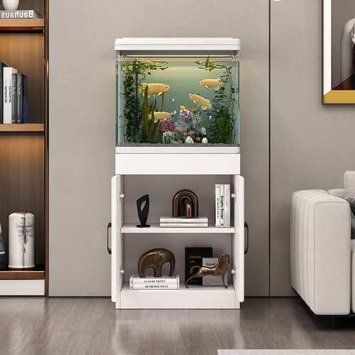 水族箱家用免换水生态热弯金鱼缸带柜有隔层一体整套鱼缸小型简易