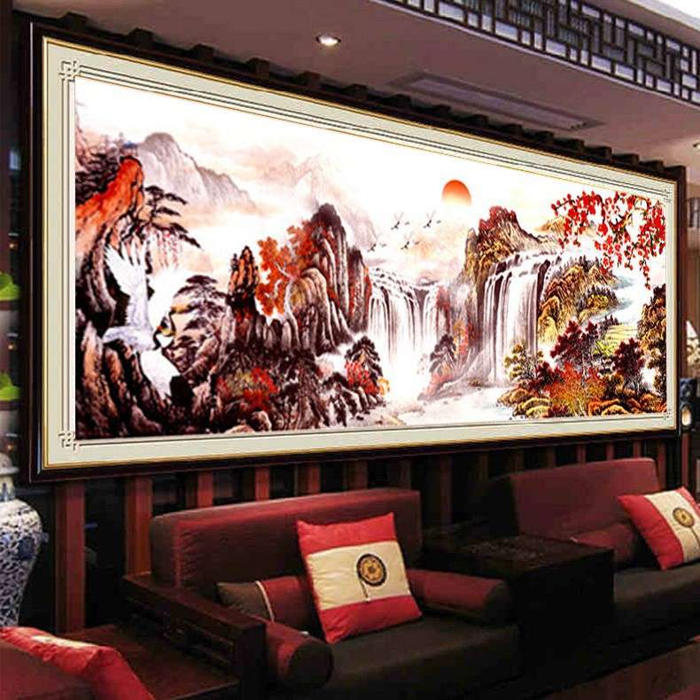 青飞新运当头十字绣2米聚宝盆大幅客厅聚宝盆山水风景画系列