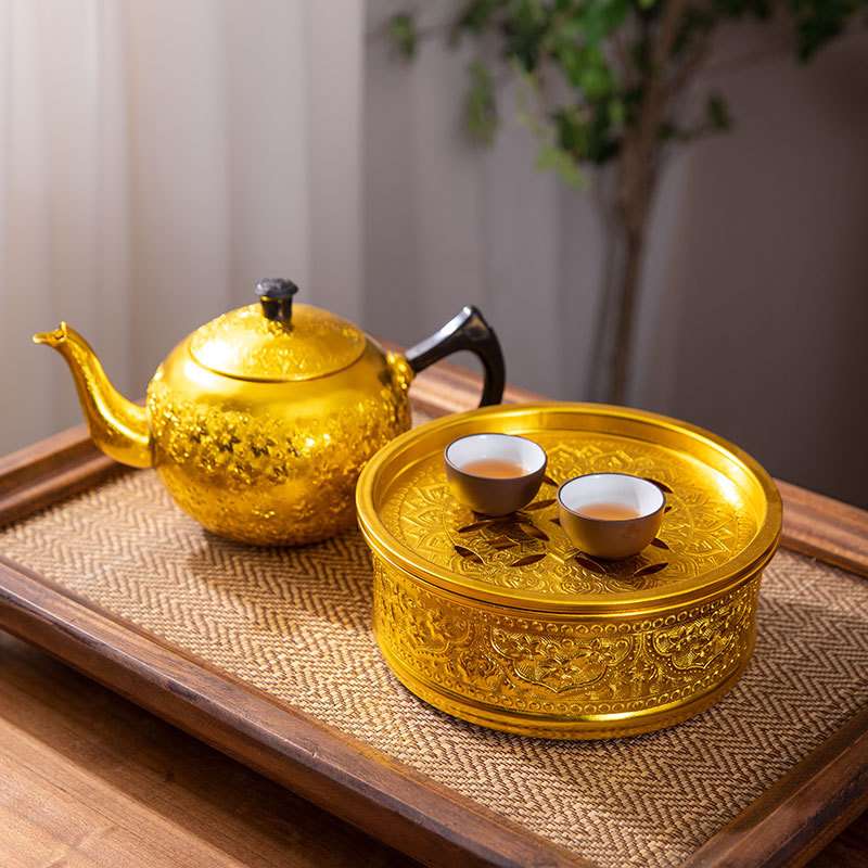 泰式复古凉冷水壶餐厅商铺民宿茶壶果汁壶装饰品储水茶盘干湿泡台