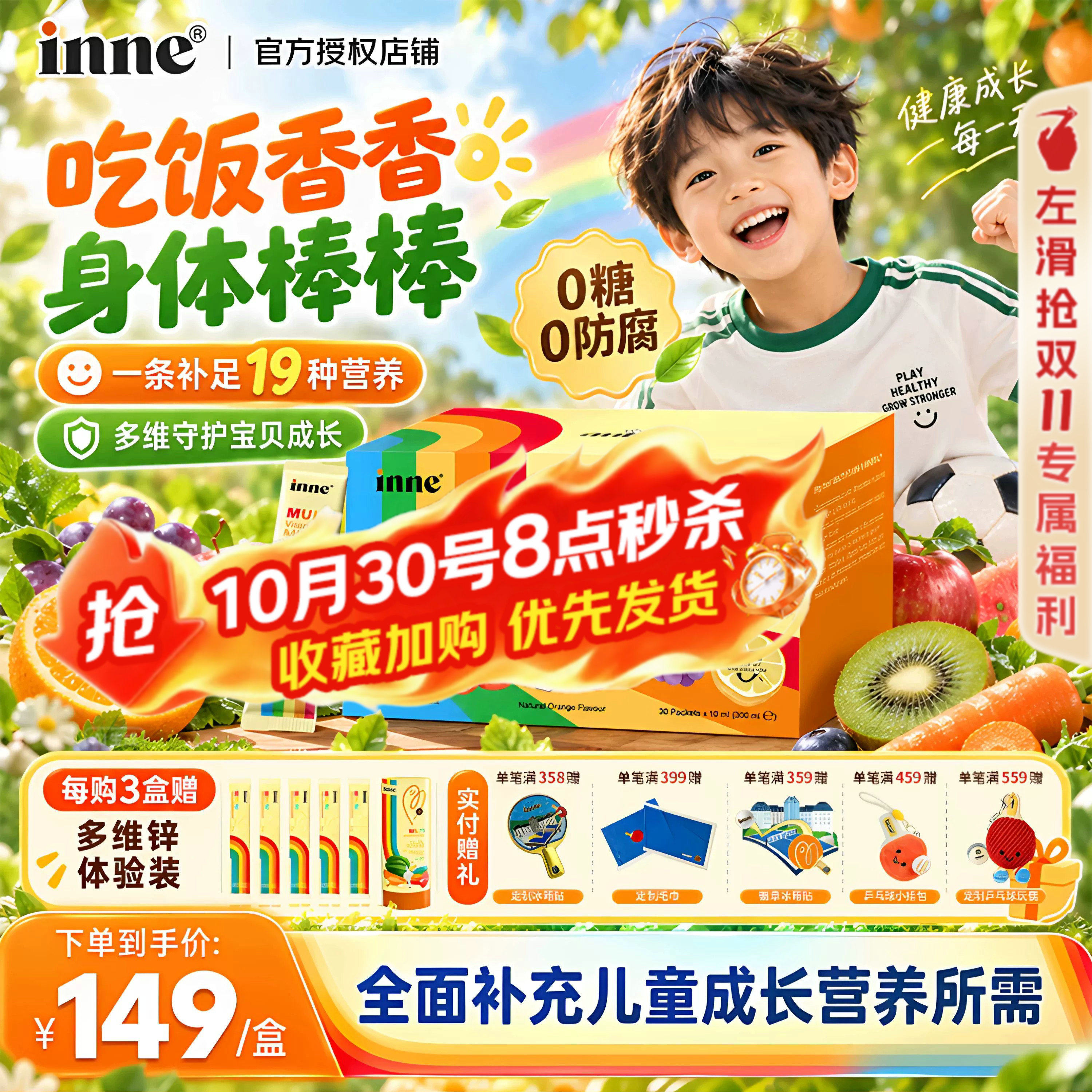 inne多维锌彩虹条儿童宝宝婴幼儿复合维生素开胃补锌补充剂