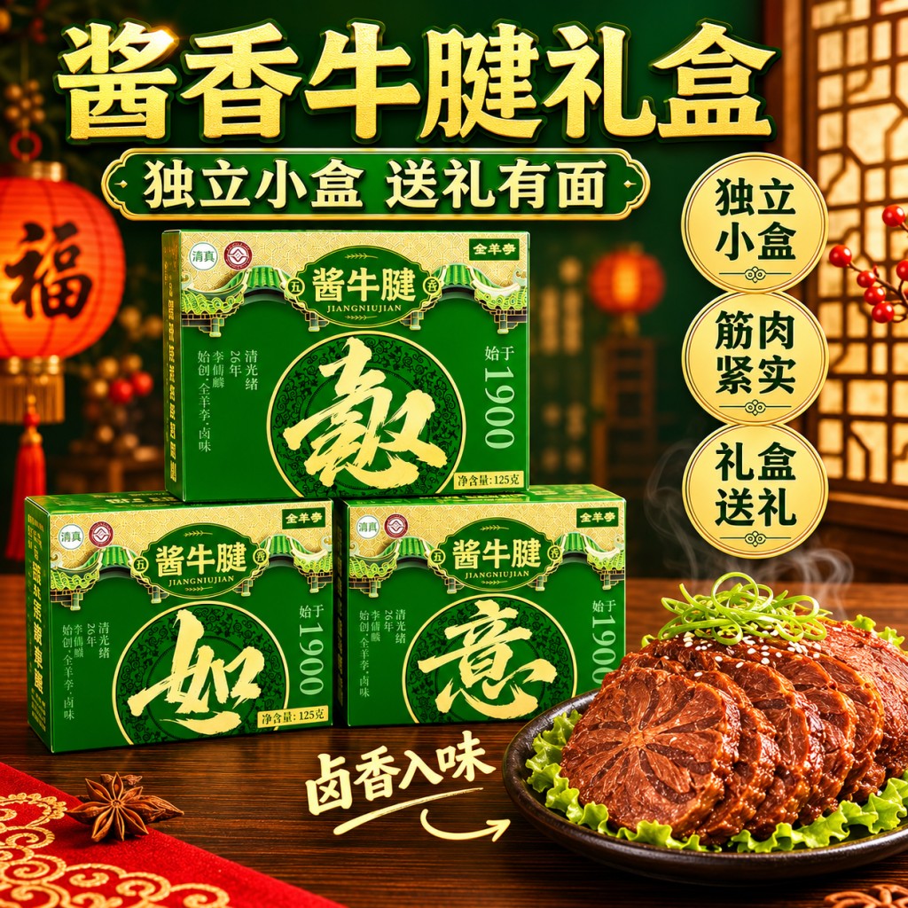 全羊李清真酱牛腱礼盒1kg古法老卤牛腱肉送礼真空卤牛肉下酒菜