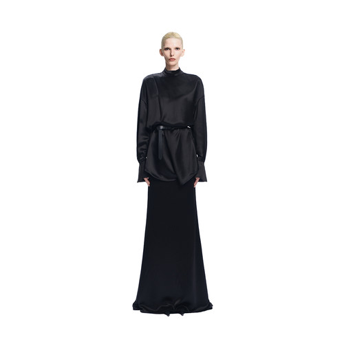 KUNSWEAR/琨丝薇尔26FA 半高领腰带纯色长袖衬衫上衣女 846004271