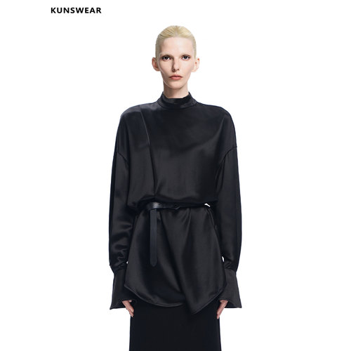 KUNSWEAR/琨丝薇尔26FA 半高领腰带纯色长袖衬衫上衣女 846004271