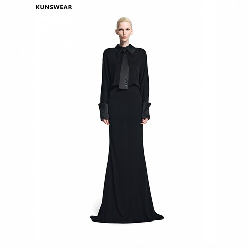 KUNSWEAR/琨丝薇尔26FA 尖领收腰显瘦鱼尾礼服连衣长裙 846001060