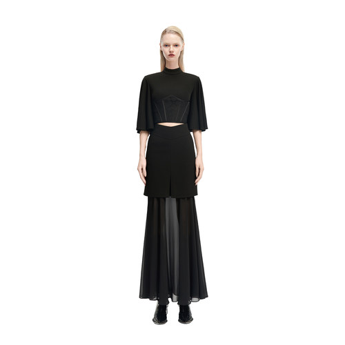 KUNSWEAR/琨丝薇尔26SP 时尚气质网纱拼接设计半裙长裙 842008020