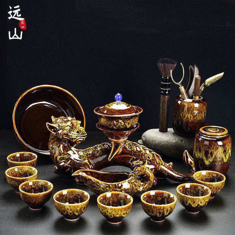 窑变懒人自动茶具套装家用喝茶中式金钱豹陶瓷特色功夫茶杯泡茶器