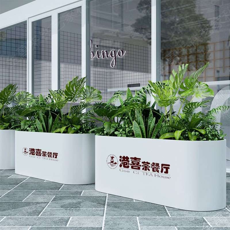 户外铁艺简约花箱组合长方形花钵隔断花槽绿植地面商业街花架花盆