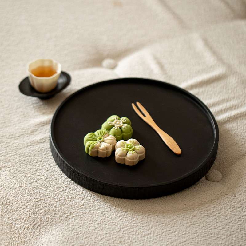 实木圆形壶承茶托盘干泡茶台茶海樱桃木原木色茶点盘餐盘图片