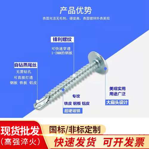 厂家 华司头钻尾螺丝M4.2M4.8十字带垫钻尾丝大扁头自钻燕尾钉