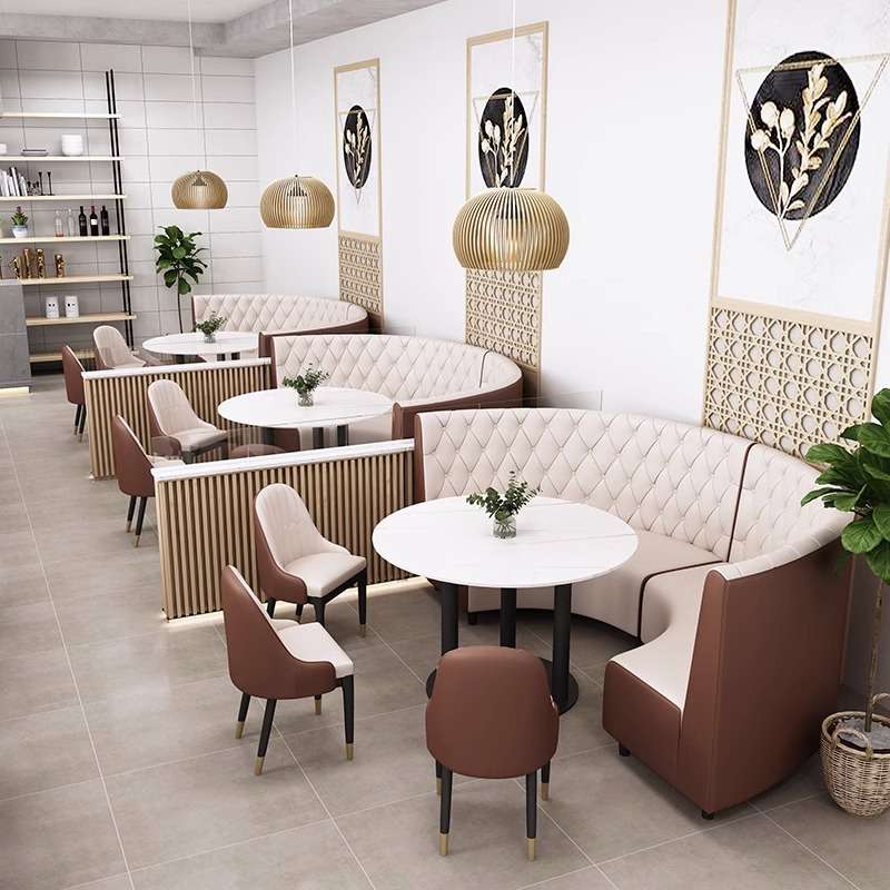 网红甜品奶茶店岩板桌椅组合面馆咖啡店主题西餐厅茶餐饮卡座沙发