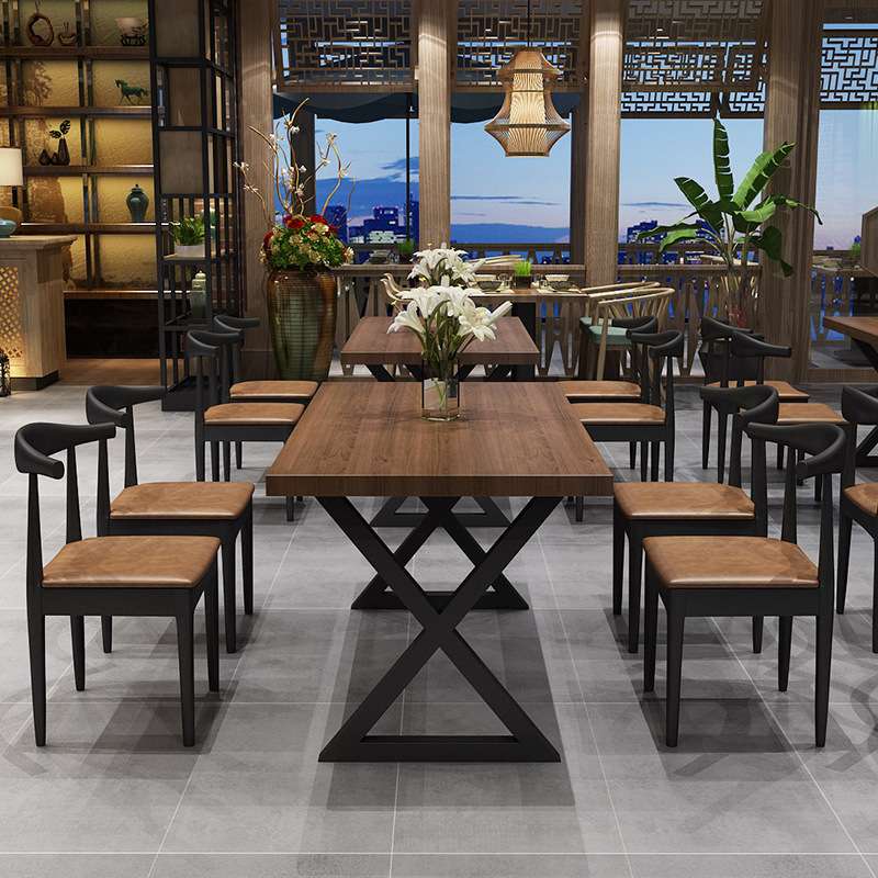 美式复古工业风餐桌经济型实木长方形桌子面馆饭店餐厅餐桌椅组合