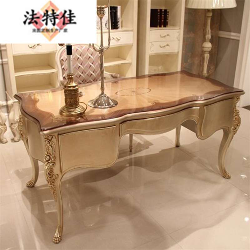 奢华欧式书房家具新古典 大户型别墅实木雕花写字桌 家用描金书桌