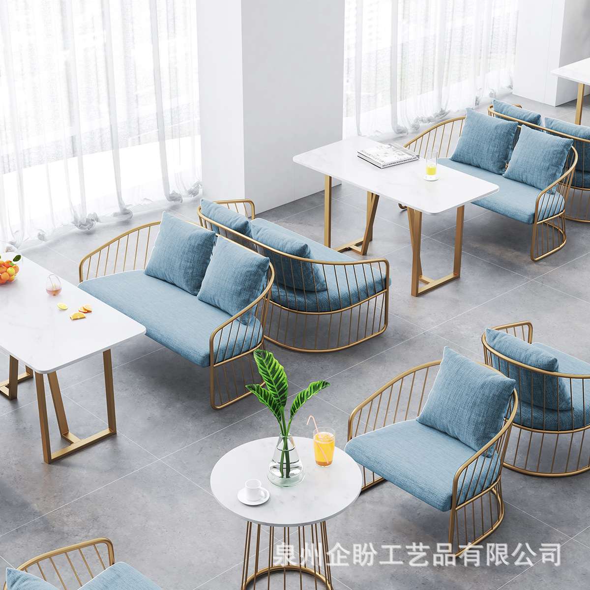 北欧铁艺沙发椅 网红甜品奶茶店卡座沙发桌椅组合 咖啡厅休闲餐桌
