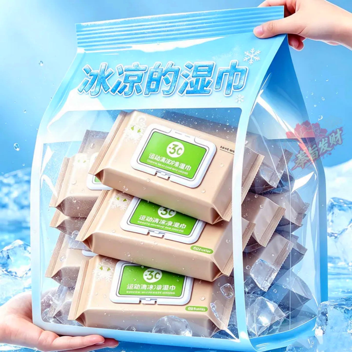 薄荷冰感湿巾提神冰凉降温毛巾夏日湿巾冰晶户外止汗运动湿巾热销