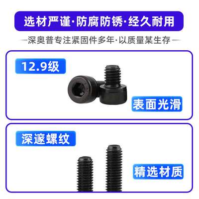 1080PCS 跨境套装12.9级高强度杯头内六角螺丝黑色圆柱头螺钉M2M4