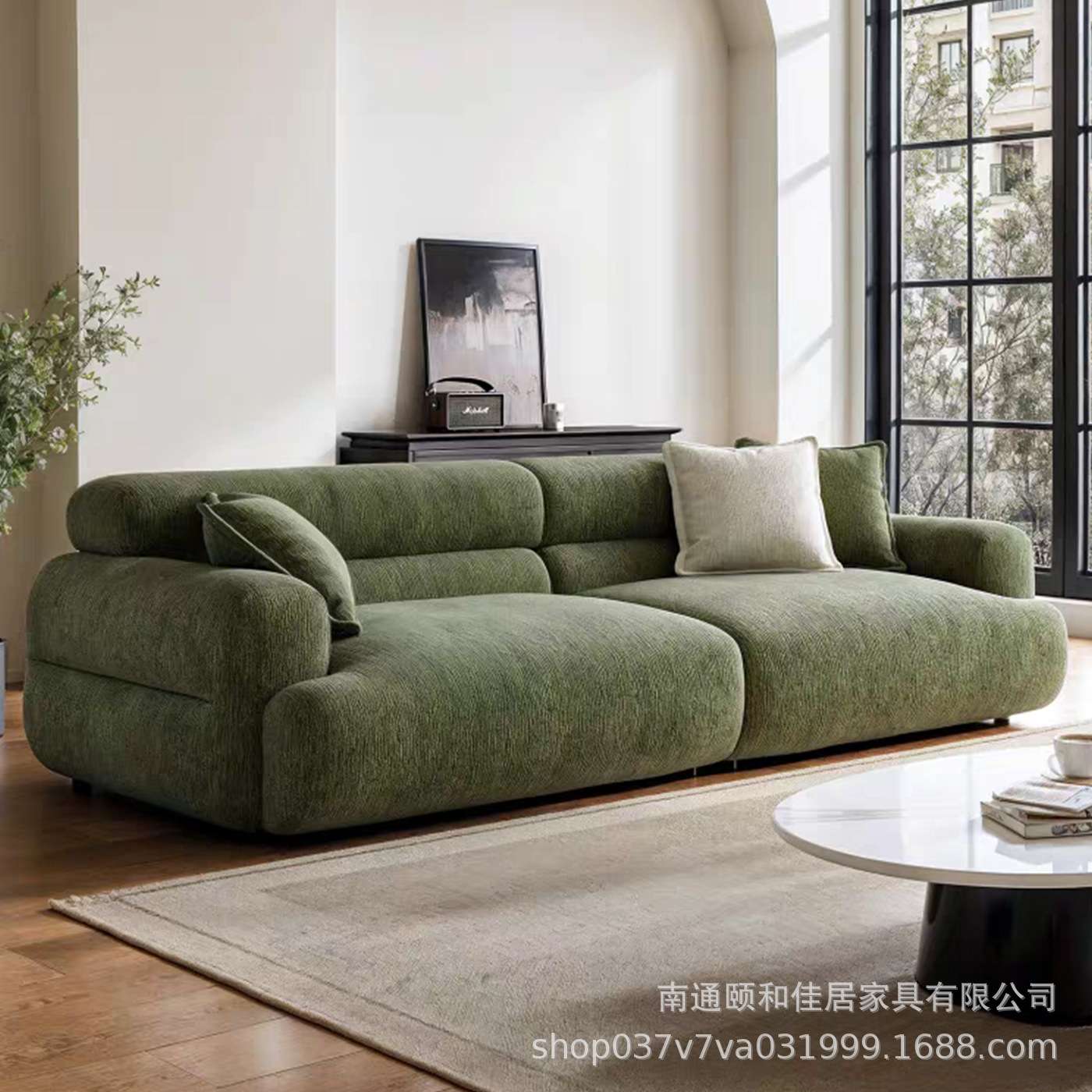 法式复古苔藓绿色小户型沙发雪尼尔布艺沙发现代简约客厅直排沙发