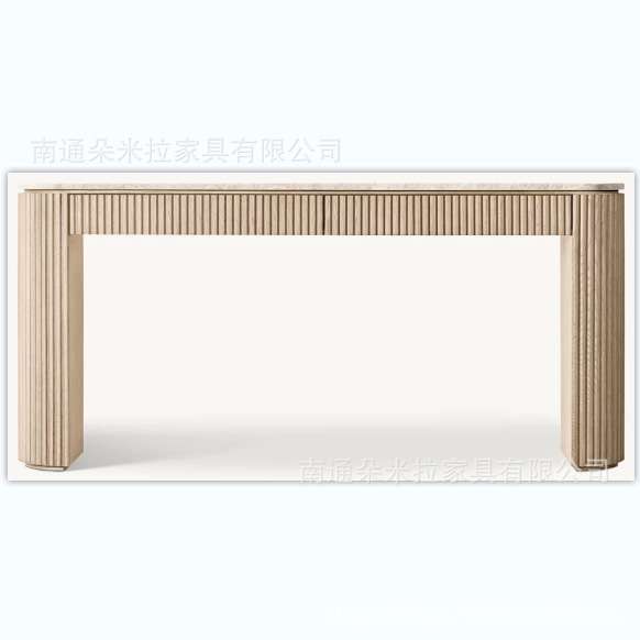 RH美式实木高端豪华玄关柜桌面采用大理石设计