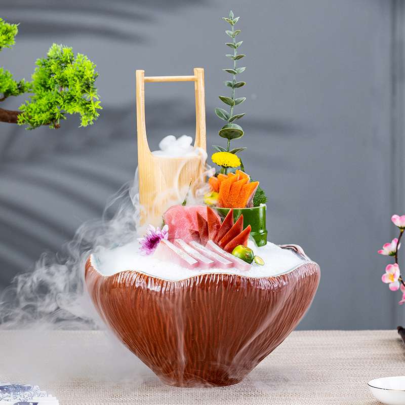 陶瓷三文鱼刺身盘冰盘创意日料干冰餐具海鲜拼盘鱼生刺生摆盘