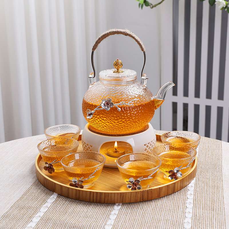 ?日式花草茶具套装带过滤养生花茶壶蜡烛加热煮茶炉餐厅水果泡茶