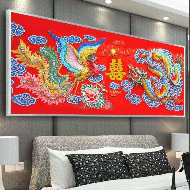 十字绣2023新款客厅龙凤呈祥喜庆婚礼结婚刺绣线绣自己绣非成品