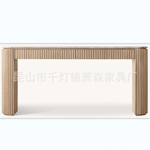 RH美式实木高端豪华玄关柜桌面采用大理石设计